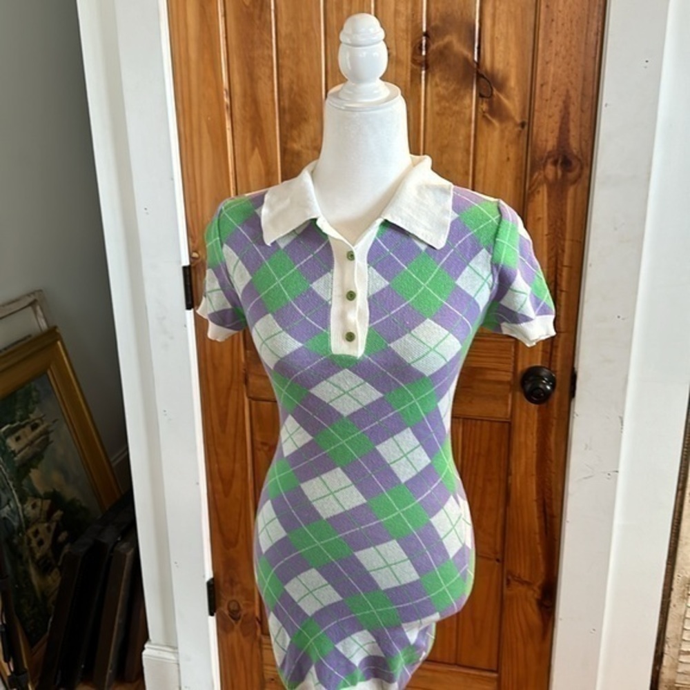 Urban Outfitters  cotton, pastel Argyle shirt dress size XS
